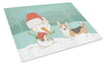 Tricolor Cardigan Corgi Snowman Christmas Cutting Board Tempered Glass Kitchen Cutting Surface, Heat Resistant Chopping, Non-Slip Feet, Food Prep & Serving