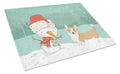 Cardigan Corgi Snowman Christmas Cutting Board Tempered Glass Kitchen Cutting Surface, Heat Resistant Chopping, Non-Slip Feet, Food Prep & Serving
