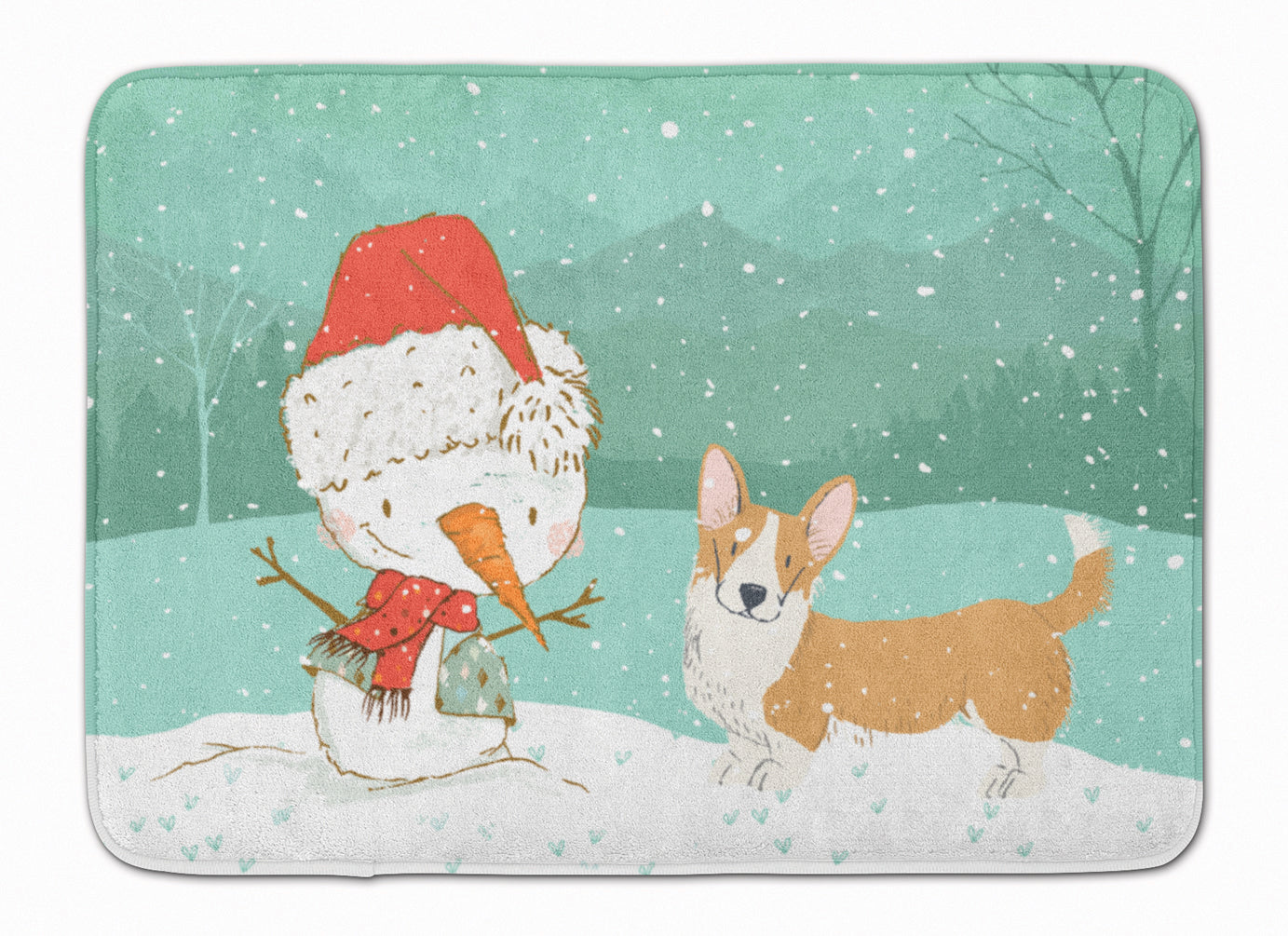 Cardigan Corgi Snowman Christmas Memory Foam Kitchen Mat Machine Washable Anti-Fatigue Cushion Comfort Bath or Kitchen Rug
