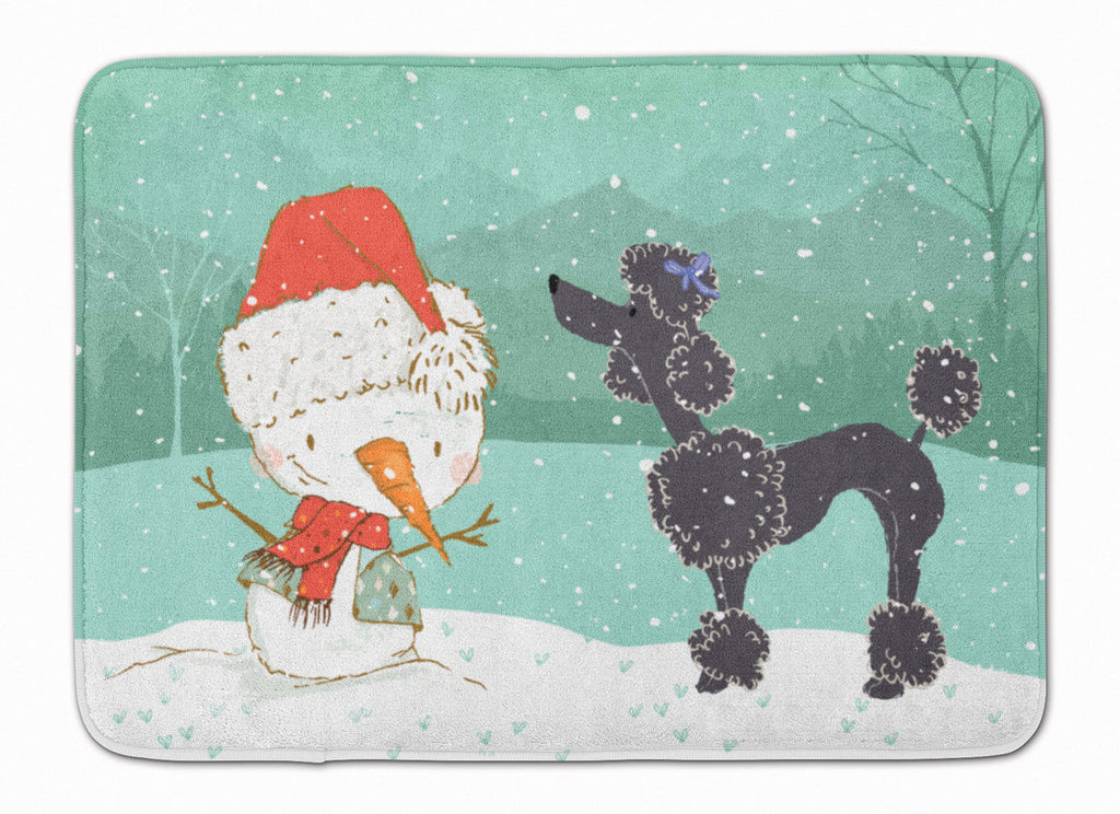 Black Poodle Snowman Christmas Memory Foam Kitchen Mat Machine Washable Anti-Fatigue Cushion Comfort Bath or Kitchen Rug