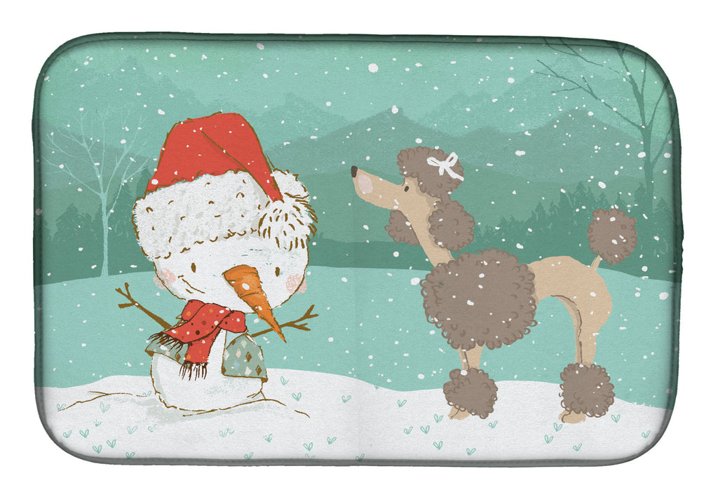 Chocolate Poodle Snowman Christmas Dish Drying Mat Absorbent Dish Drying Mat Pad for Kitchen Counter Dish Drainer Mat for Countertop, 14 x 21", Multicolor