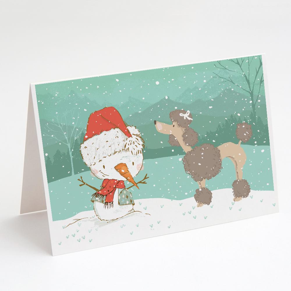 Chocolate Poodle Snowman Christmas Greeting Cards Pack of 8 Blank Cards with Envelopes Whimsical A7 Size 5x7