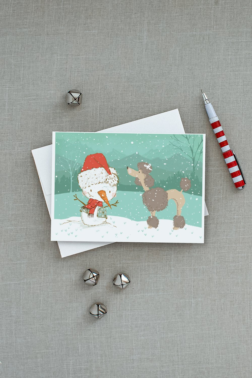 Chocolate Poodle Snowman Christmas Greeting Cards Pack of 8 Blank Cards with Envelopes Whimsical A7 Size 5x7