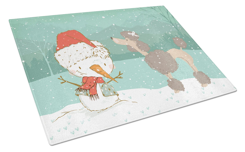 Chocolate Poodle Snowman Christmas Cutting Board Tempered Glass Kitchen Cutting Surface, Heat Resistant Chopping, Non-Slip Feet, Food Prep & Serving