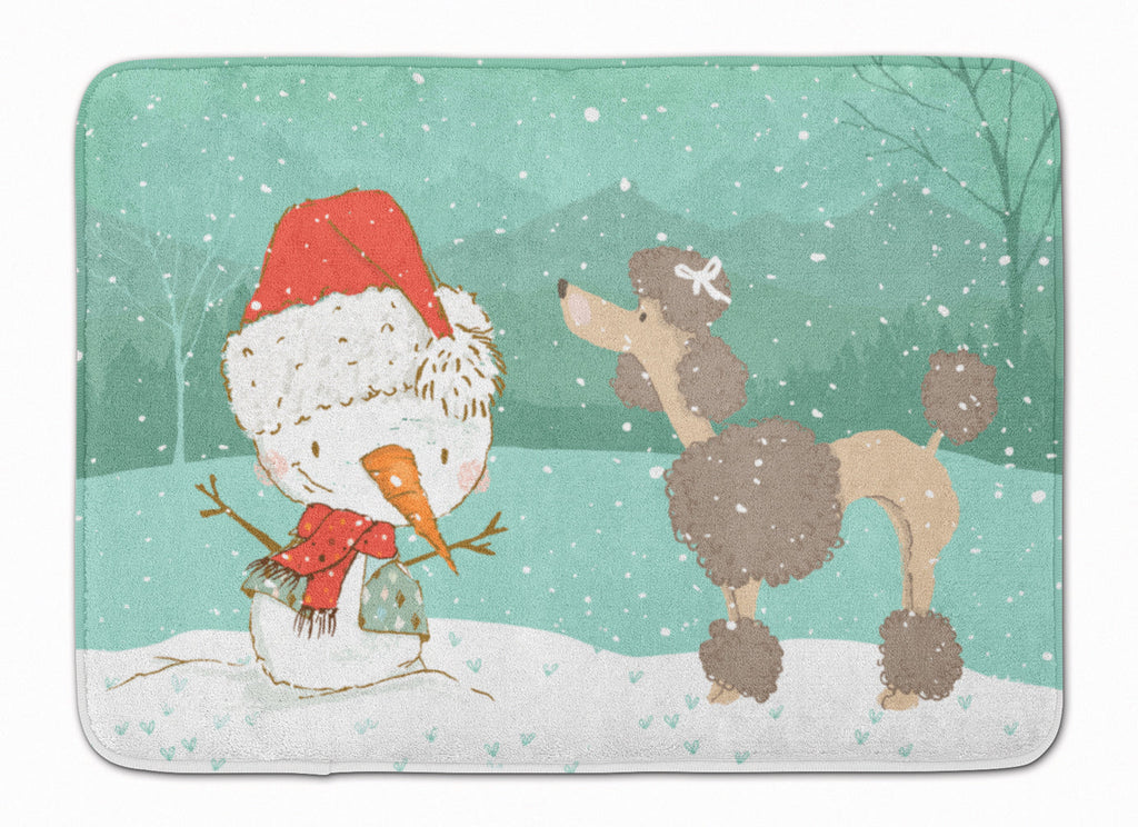 Chocolate Poodle Snowman Christmas Memory Foam Kitchen Mat Machine Washable Anti-Fatigue Cushion Comfort Bath or Kitchen Rug