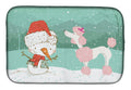 Pink Poodle Snowman Christmas Dish Drying Mat Absorbent Dish Drying Mat Pad for Kitchen Counter Dish Drainer Mat for Countertop, 14 x 21", Multicolor