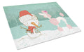 Pink Poodle Snowman Christmas Cutting Board Tempered Glass Kitchen Cutting Surface, Heat Resistant Chopping, Non-Slip Feet, Food Prep & Serving