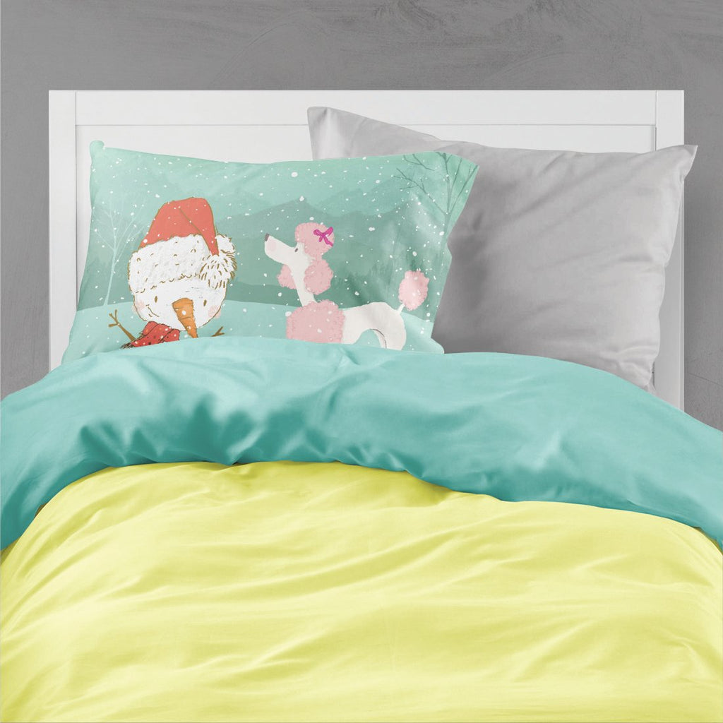 Pink Poodle Snowman Christmas Standard Pillowcase Lightweight Super Soft Easy Care Decorative Artwork Pillowcase, Standard