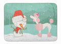 Pink Poodle Snowman Christmas Memory Foam Kitchen Mat Machine Washable Anti-Fatigue Cushion Comfort Bath or Kitchen Rug
