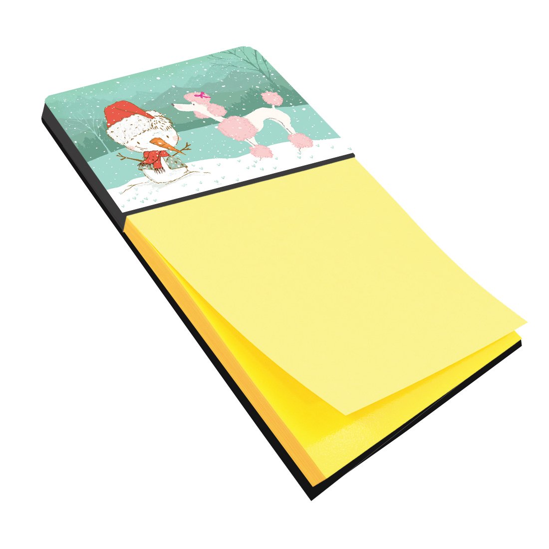 Pink Poodle Snowman Christmas Watercolor Sticky Note Holder Refillable Dispenser Desk Accessory 3x3 Pad Gift