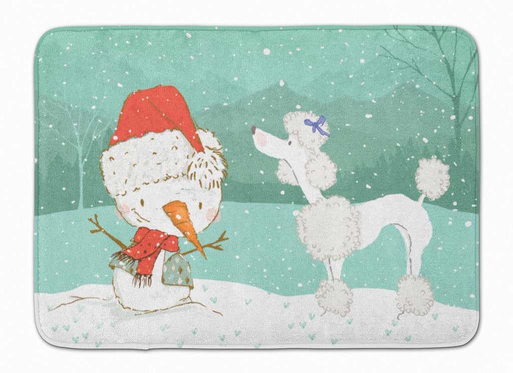 White Poodle Snowman Christmas Memory Foam Kitchen Mat Machine Washable Anti-Fatigue Cushion Comfort Bath or Kitchen Rug