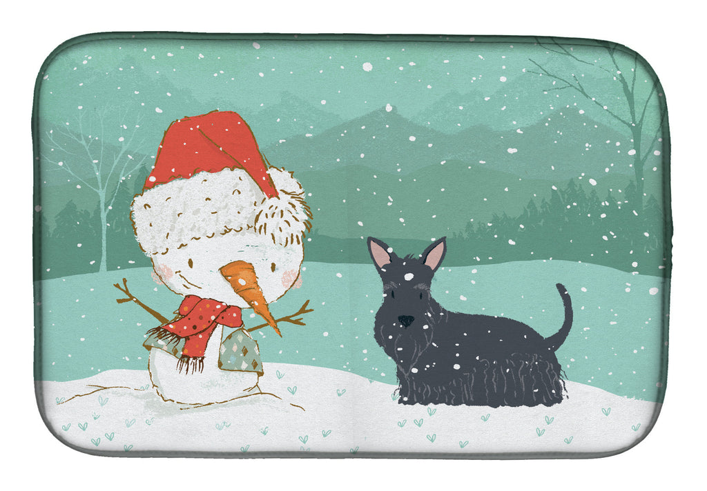 Scottish Terrier Snowman Christmas Dish Drying Mat Absorbent Dish Drying Mat Pad for Kitchen Counter Dish Drainer Mat for Countertop, 14 x 21", Multicolor