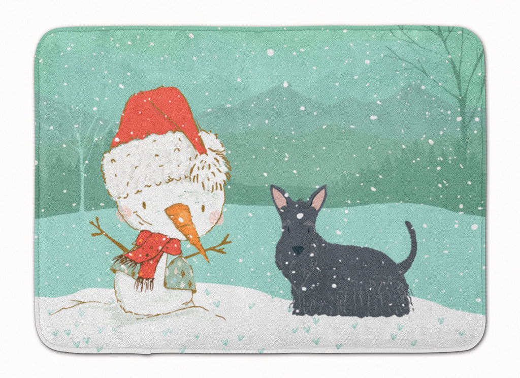 Scottish Terrier Snowman Christmas Memory Foam Kitchen Mat Machine Washable Anti-Fatigue Cushion Comfort Bath or Kitchen Rug