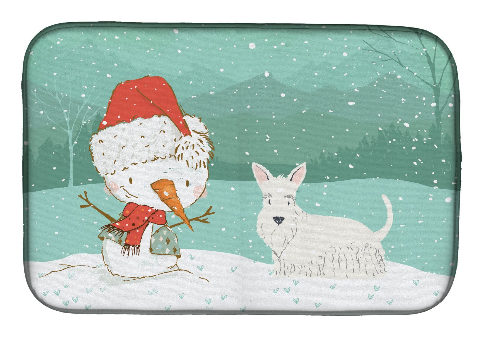 Wheaten Scottish Terrier Snowman Christmas Dish Drying Mat Absorbent Dish Drying Mat Pad for Kitchen Counter Dish Drainer Mat for Countertop, 14 x 21", Multicolor