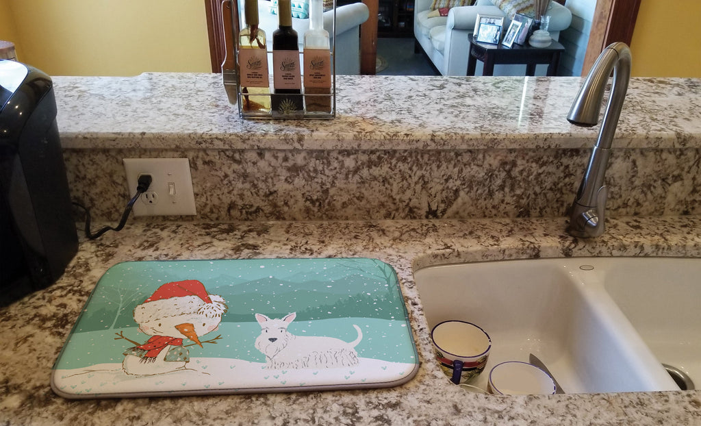 Wheaten Scottish Terrier Snowman Christmas Dish Drying Mat Absorbent Dish Drying Mat Pad for Kitchen Counter Dish Drainer Mat for Countertop, 14 x 21", Multicolor