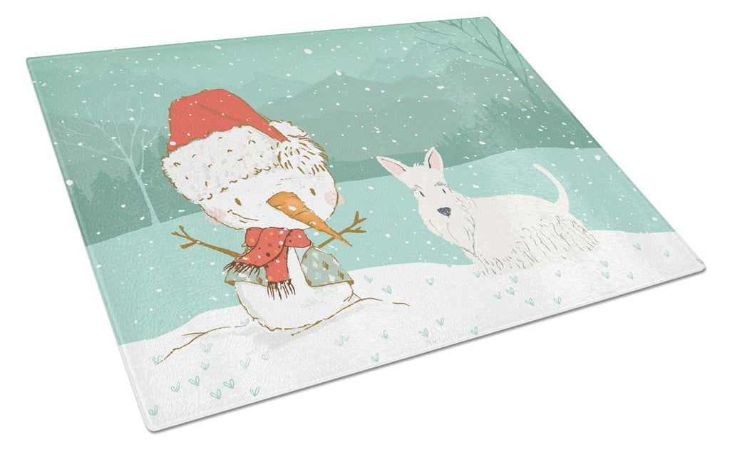 Wheaten Scottish Terrier Snowman Christmas Cutting Board Tempered Glass Kitchen Cutting Surface, Heat Resistant Chopping, Non-Slip Feet, Food Prep & Serving