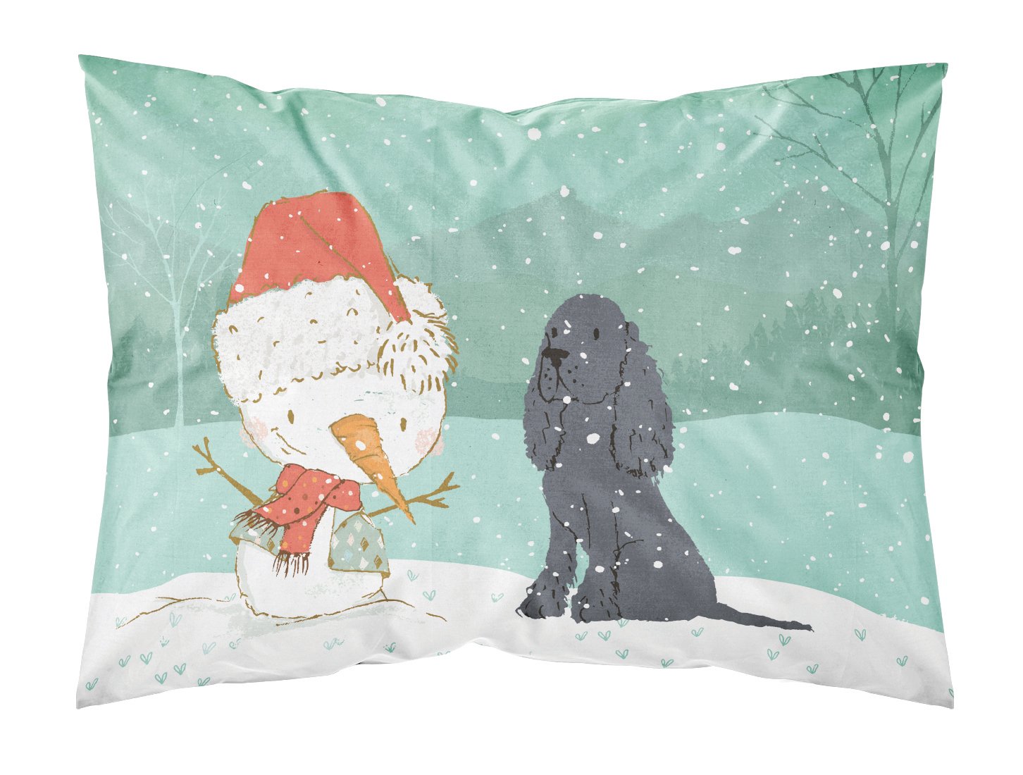 Black Spaniel Snowman Christmas Standard Pillowcase Lightweight Super Soft Easy Care Decorative Artwork Pillowcase, Standard