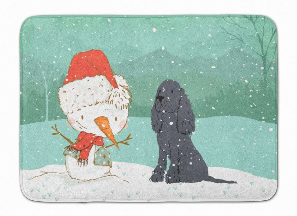 Black Spaniel Snowman Christmas Memory Foam Kitchen Mat Machine Washable Anti-Fatigue Cushion Comfort Bath or Kitchen Rug