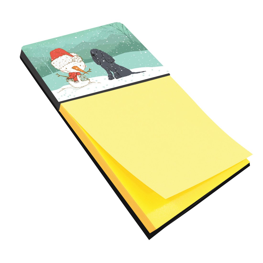 Black Spaniel Snowman Christmas Watercolor Sticky Note Holder Refillable Dispenser Desk Accessory 3x3 Pad Gift
