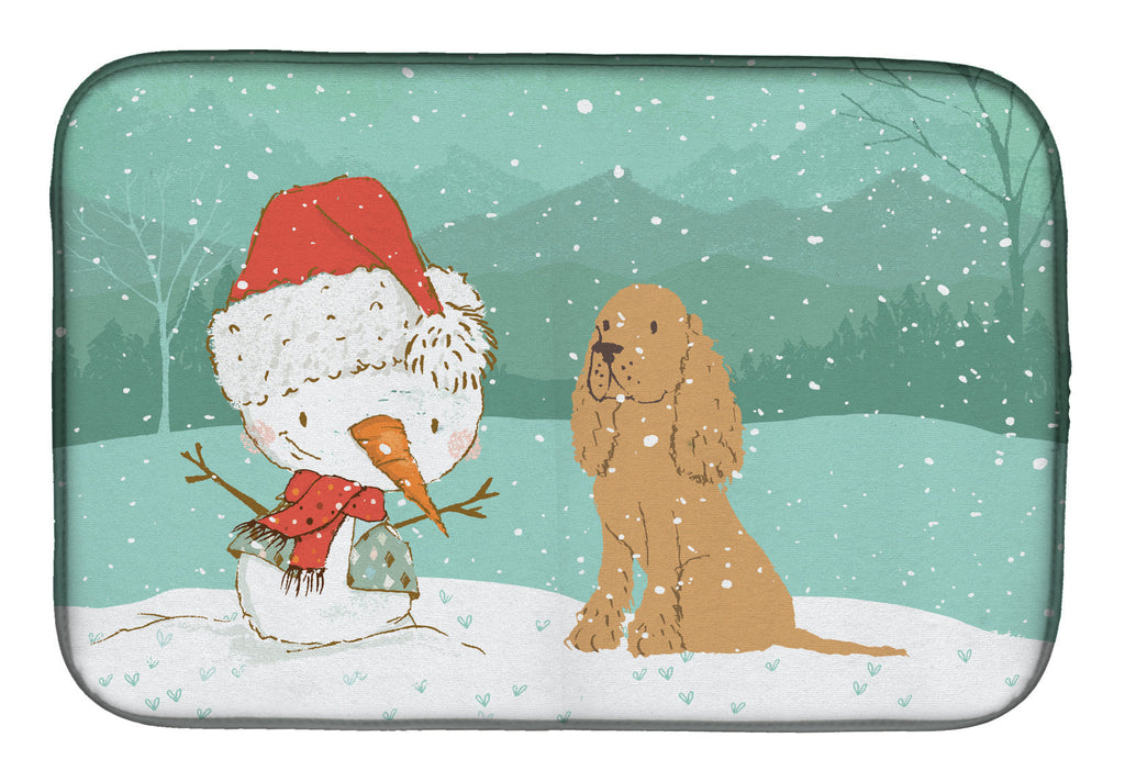 Tan Spaniel Snowman Christmas Dish Drying Mat Absorbent Dish Drying Mat Pad for Kitchen Counter Dish Drainer Mat for Countertop, 14 x 21", Multicolor