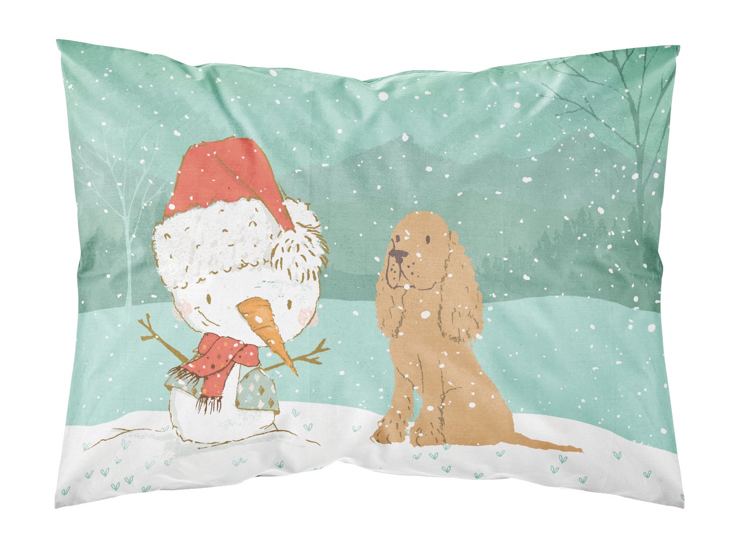 Tan Spaniel Snowman Christmas Standard Pillowcase Lightweight Super Soft Easy Care Decorative Artwork Pillowcase, Standard