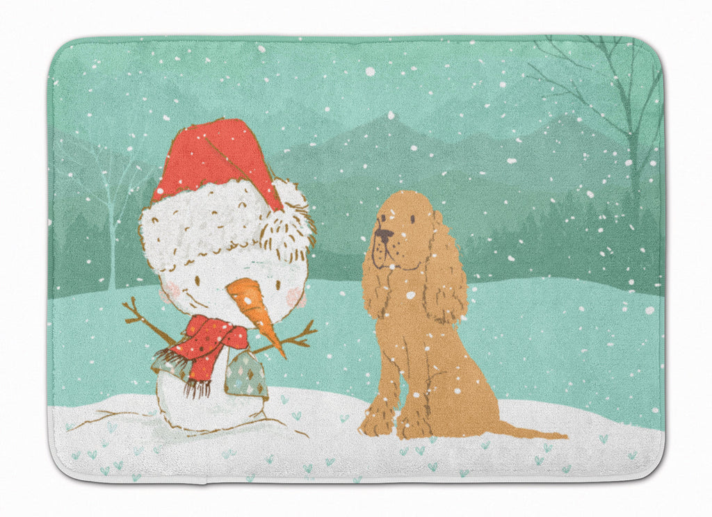 Tan Spaniel Snowman Christmas Memory Foam Kitchen Mat Machine Washable Anti-Fatigue Cushion Comfort Bath or Kitchen Rug