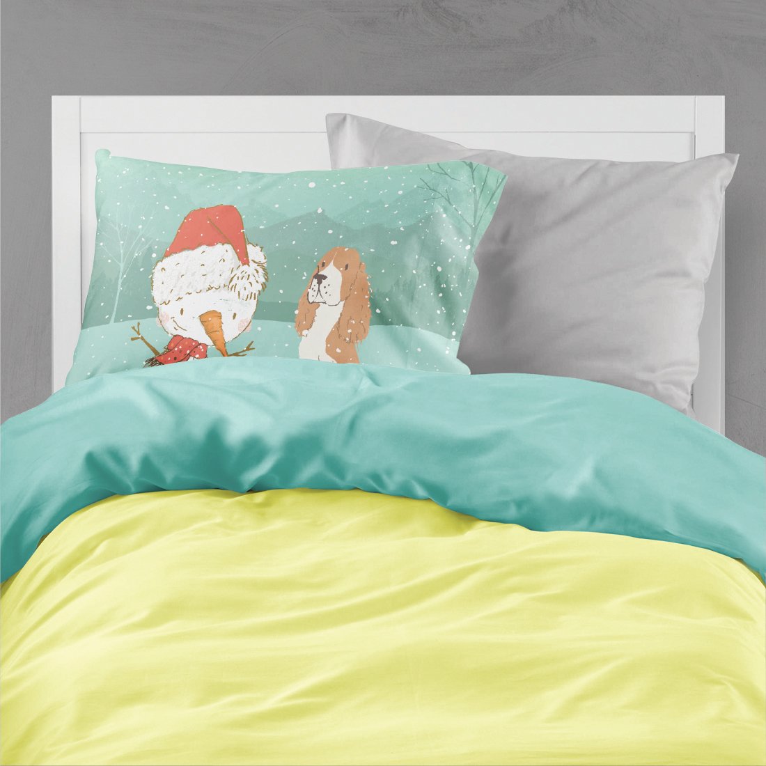 Red Spaniel Snowman Christmas Standard Pillowcase Lightweight Super Soft Easy Care Decorative Artwork Pillowcase, Standard