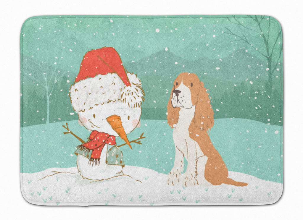 Red Spaniel Snowman Christmas Memory Foam Kitchen Mat Machine Washable Anti-Fatigue Cushion Comfort Bath or Kitchen Rug