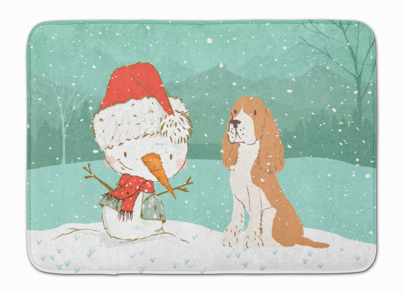 Red Spaniel Snowman Christmas Memory Foam Kitchen Mat Machine Washable Anti-Fatigue Cushion Comfort Bath or Kitchen Rug