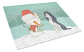 English Springer Spaniel Snowman Christmas Cutting Board Tempered Glass Kitchen Cutting Surface, Heat Resistant Chopping, Non-Slip Feet, Food Prep & Serving