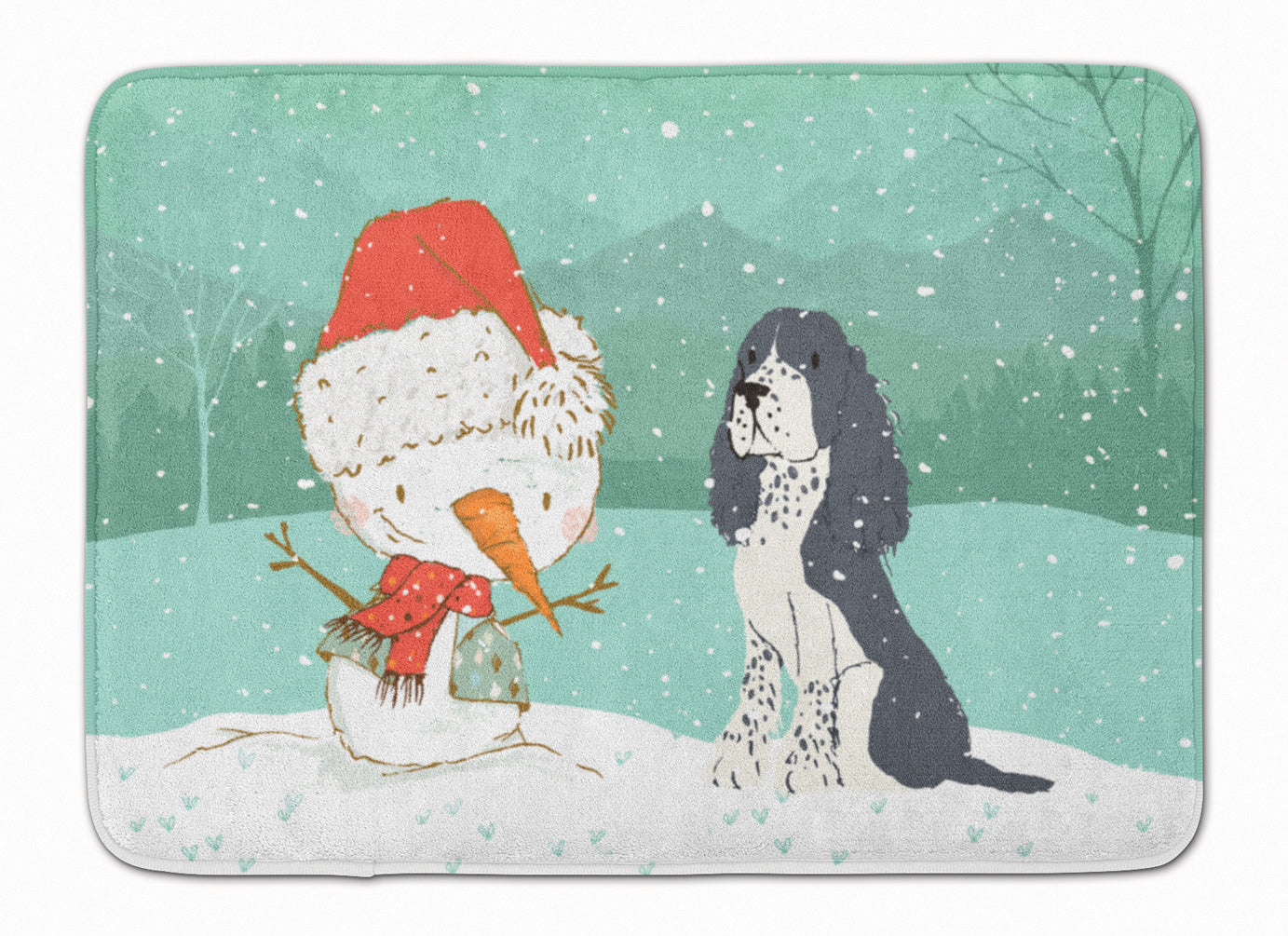English Springer Spaniel Snowman Christmas Memory Foam Kitchen Mat Machine Washable Anti-Fatigue Cushion Comfort Bath or Kitchen Rug