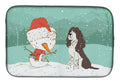 Brown English Springer Spaniel Snowman Christmas Dish Drying Mat Absorbent Dish Drying Mat Pad for Kitchen Counter Dish Drainer Mat for Countertop, 14 x 21", Multicolor