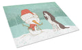 Brown English Springer Spaniel Snowman Christmas Cutting Board Tempered Glass Kitchen Cutting Surface, Heat Resistant Chopping, Non-Slip Feet, Food Prep & Serving