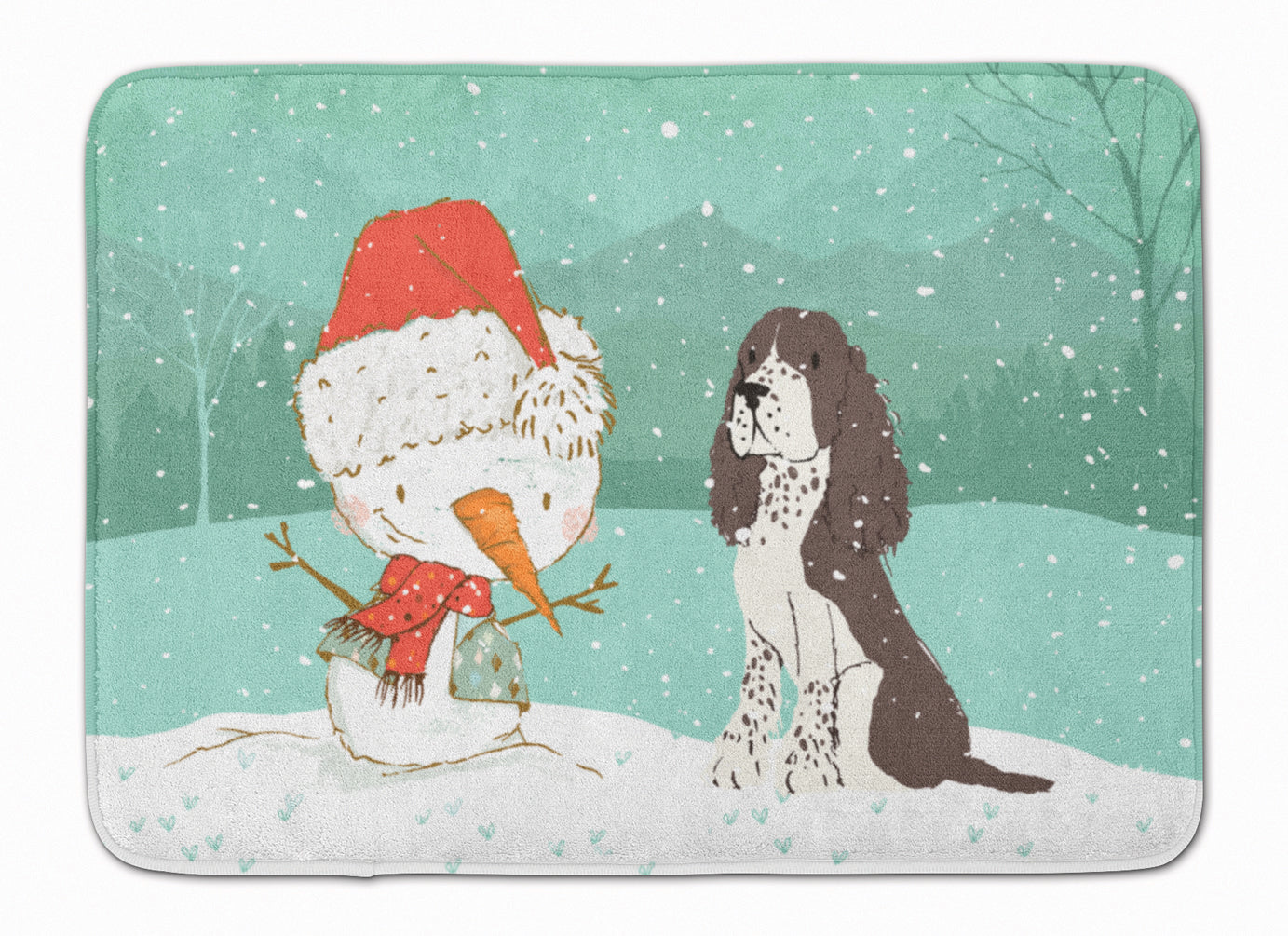 Brown English Springer Spaniel Snowman Christmas Memory Foam Kitchen Mat Machine Washable Anti-Fatigue Cushion Comfort Bath or Kitchen Rug