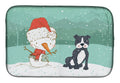 Black Staffie Snowman Christmas Dish Drying Mat Absorbent Dish Drying Mat Pad for Kitchen Counter Dish Drainer Mat for Countertop, 14 x 21", Multicolor