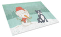 Black Staffie Snowman Christmas Cutting Board Tempered Glass Kitchen Cutting Surface, Heat Resistant Chopping, Non-Slip Feet, Food Prep & Serving
