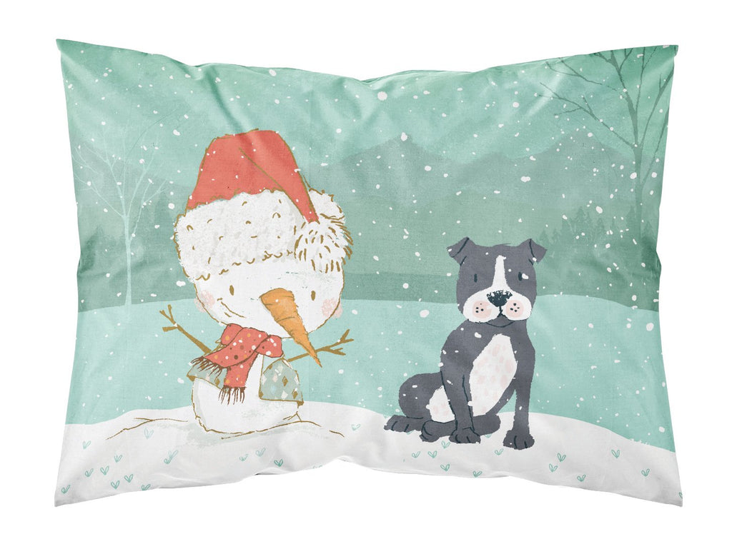 Black Staffie Snowman Christmas Standard Pillowcase Lightweight Super Soft Easy Care Decorative Artwork Pillowcase, Standard