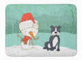 Black Staffie Snowman Christmas Memory Foam Kitchen Mat Machine Washable Anti-Fatigue Cushion Comfort Bath or Kitchen Rug