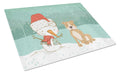 Brown Staffie Snowman Christmas Cutting Board Tempered Glass Kitchen Cutting Surface, Heat Resistant Chopping, Non-Slip Feet, Food Prep & Serving