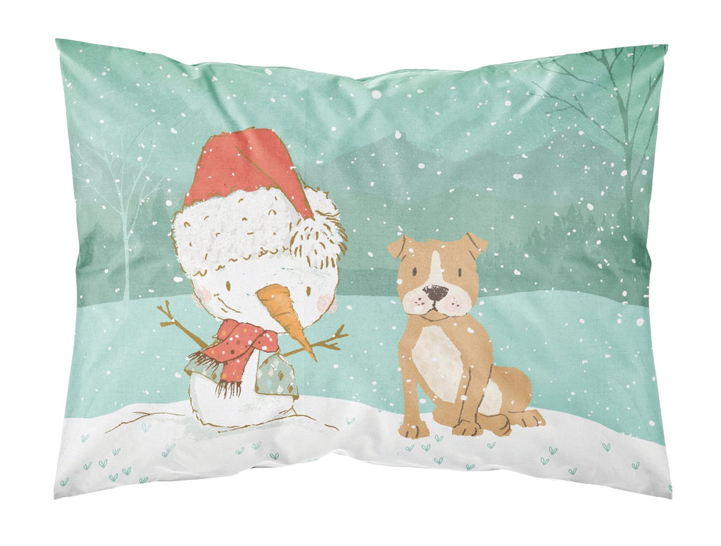 Brown Staffie Snowman Christmas Standard Pillowcase Lightweight Super Soft Easy Care Decorative Artwork Pillowcase, Standard