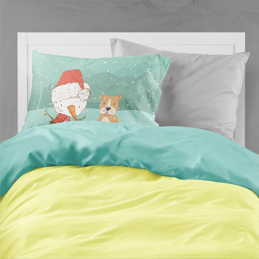 Brown Staffie Snowman Christmas Standard Pillowcase Lightweight Super Soft Easy Care Decorative Artwork Pillowcase, Standard