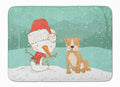 Brown Staffie Snowman Christmas Memory Foam Kitchen Mat Machine Washable Anti-Fatigue Cushion Comfort Bath or Kitchen Rug