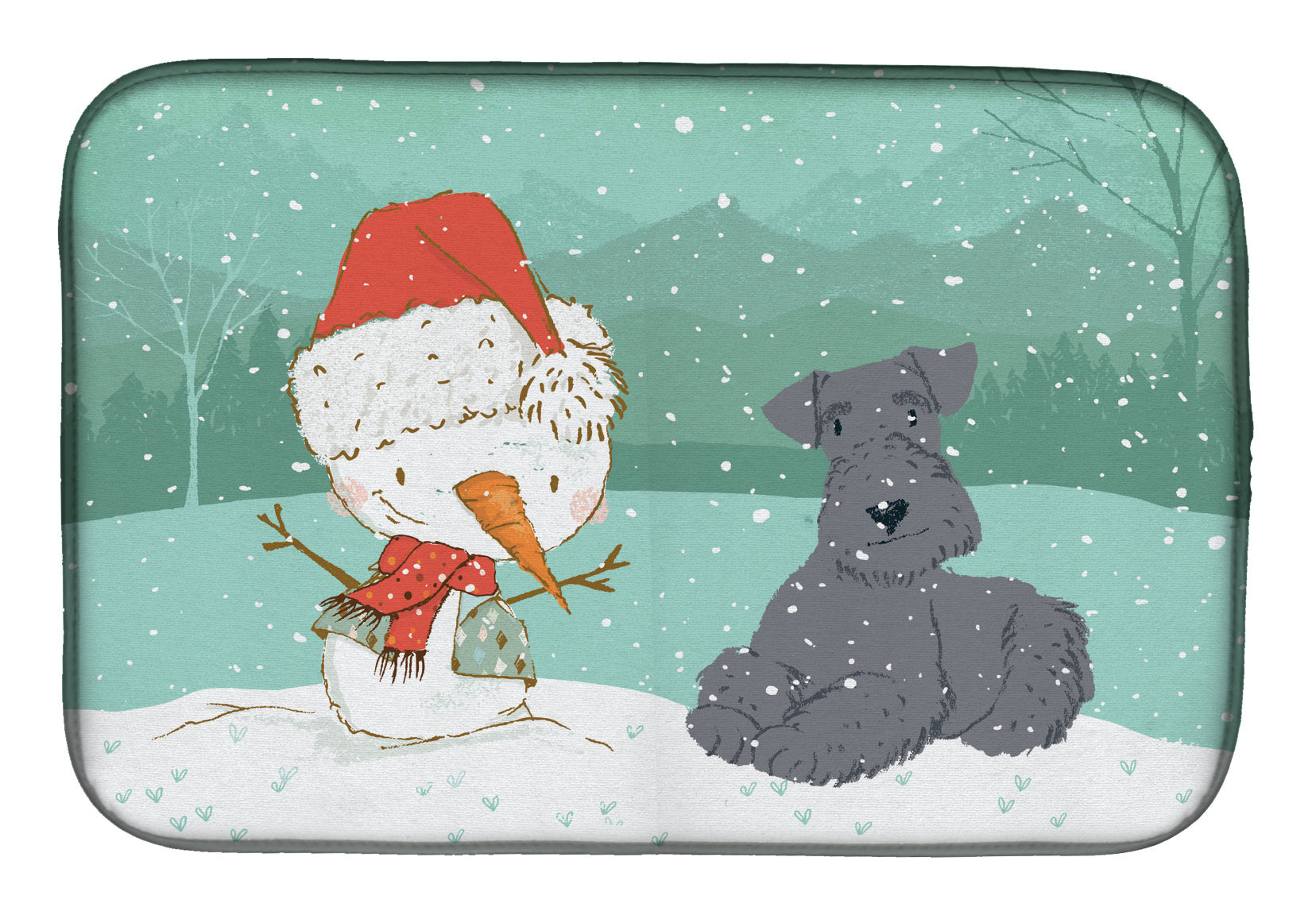 Lakeland Terrier Snowman Christmas Dish Drying Mat Absorbent Dish Drying Mat Pad for Kitchen Counter Dish Drainer Mat for Countertop, 14 x 21", Multicolor