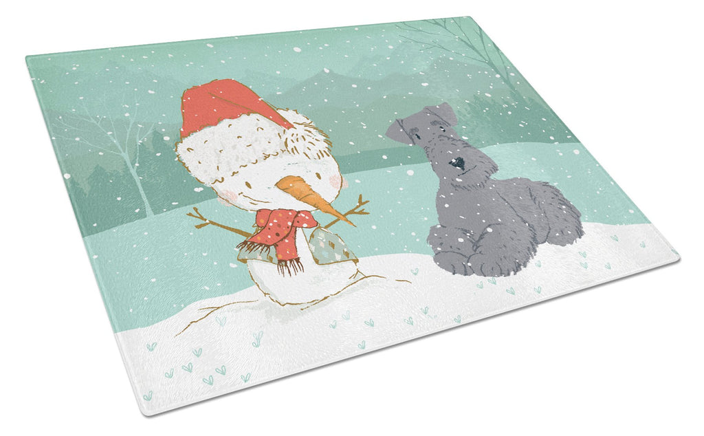 Lakeland Terrier Snowman Christmas Cutting Board Tempered Glass Kitchen Cutting Surface, Heat Resistant Chopping, Non-Slip Feet, Food Prep & Serving