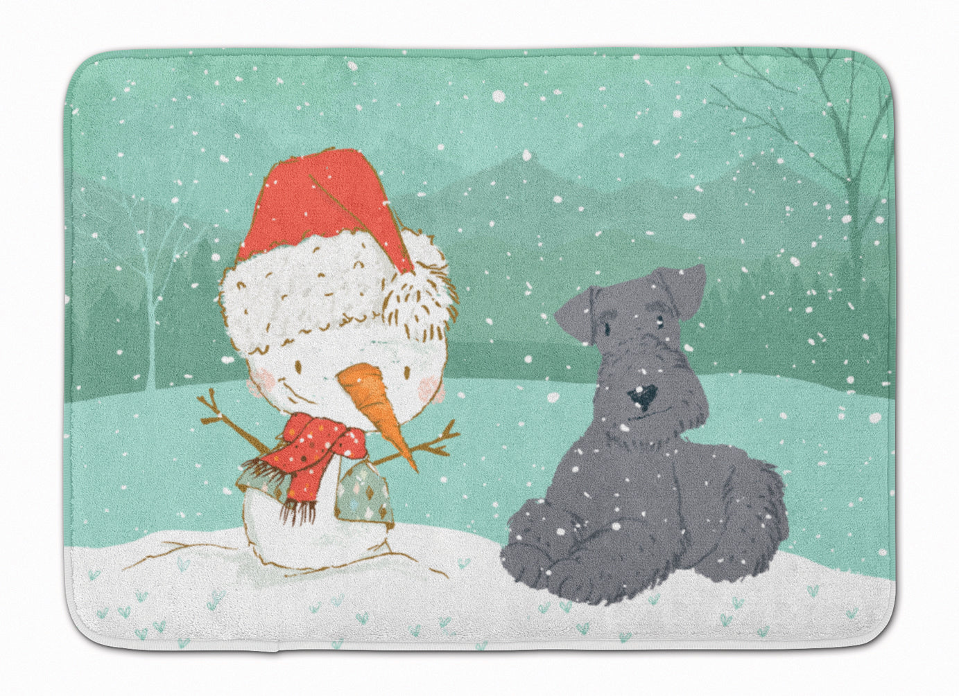Lakeland Terrier Snowman Christmas Memory Foam Kitchen Mat Machine Washable Anti-Fatigue Cushion Comfort Bath or Kitchen Rug