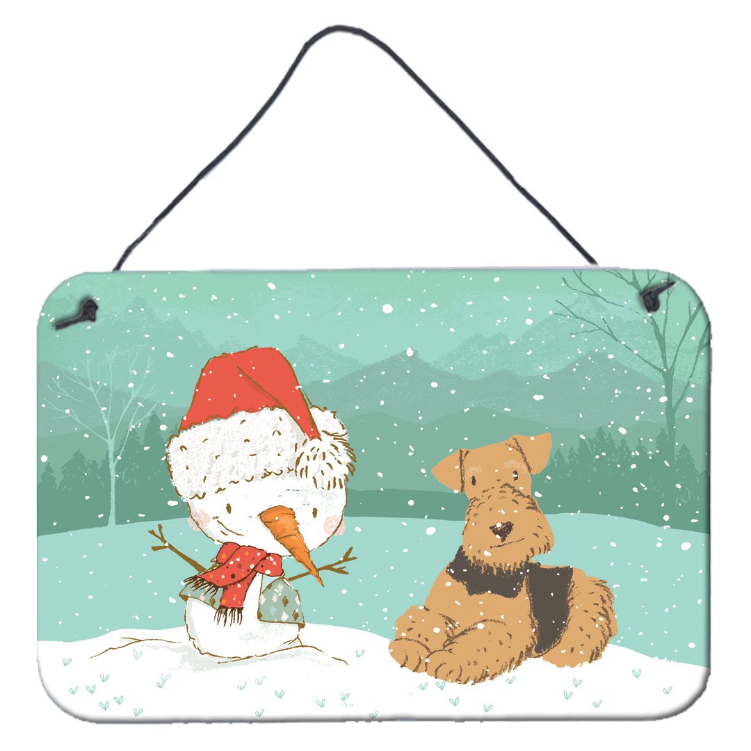 Airedale Terrier Snowman Christmas Wall or Door Hanging Prints Aluminum Metal Sign Kitchen Wall Bar Bathroom Plaque Home Decor, 8HX12W, Multicolor