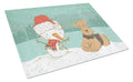 Airedale Terrier Snowman Christmas Cutting Board Tempered Glass Kitchen Cutting Surface, Heat Resistant Chopping, Non-Slip Feet, Food Prep & Serving