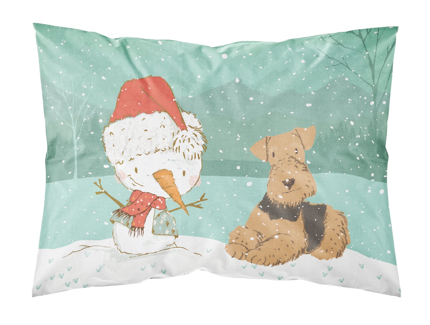 Airedale Terrier Snowman Christmas Standard Pillowcase Lightweight Super Soft Easy Care Decorative Artwork Pillowcase, Standard