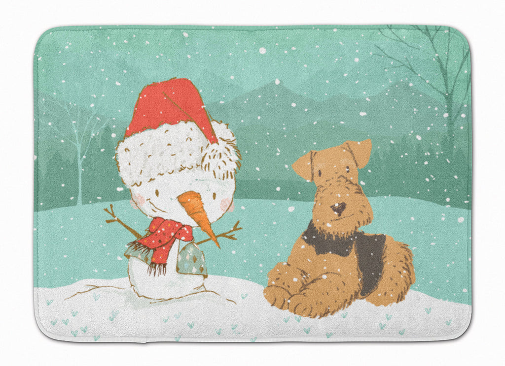 Airedale Terrier Snowman Christmas Memory Foam Kitchen Mat Machine Washable Anti-Fatigue Cushion Comfort Bath or Kitchen Rug