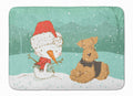 Airedale Terrier Snowman Christmas Memory Foam Kitchen Mat Machine Washable Anti-Fatigue Cushion Comfort Bath or Kitchen Rug
